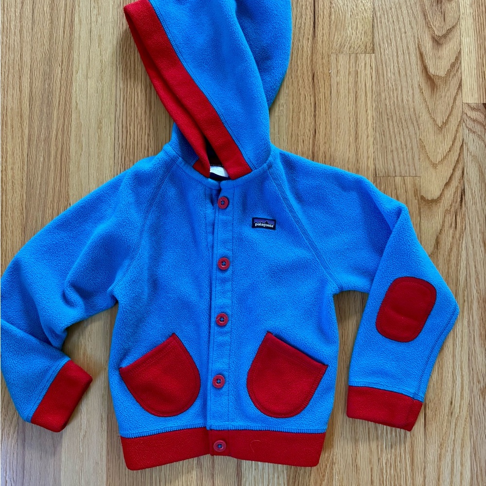 Patagonia Kids Blue & Red Fleece Hooded Jacket